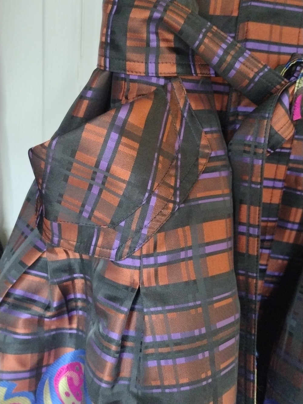 Samual Dong Colorful Plaid Trench Coat with Paisley Hem - Picture 6 of 9